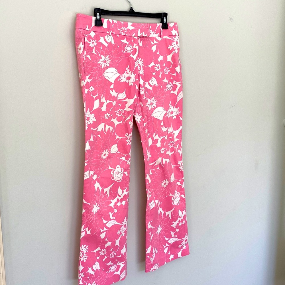 Vintage J Crew bold pink print boot leg/flare pants
